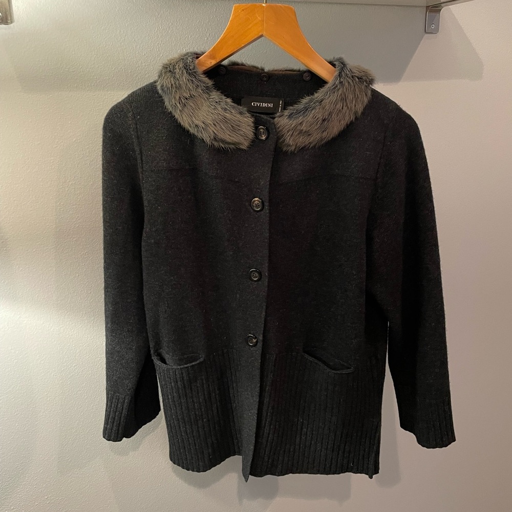 Wool, Cashmere CIVIDINI Cardigan with Mink Fur Collar, Gray